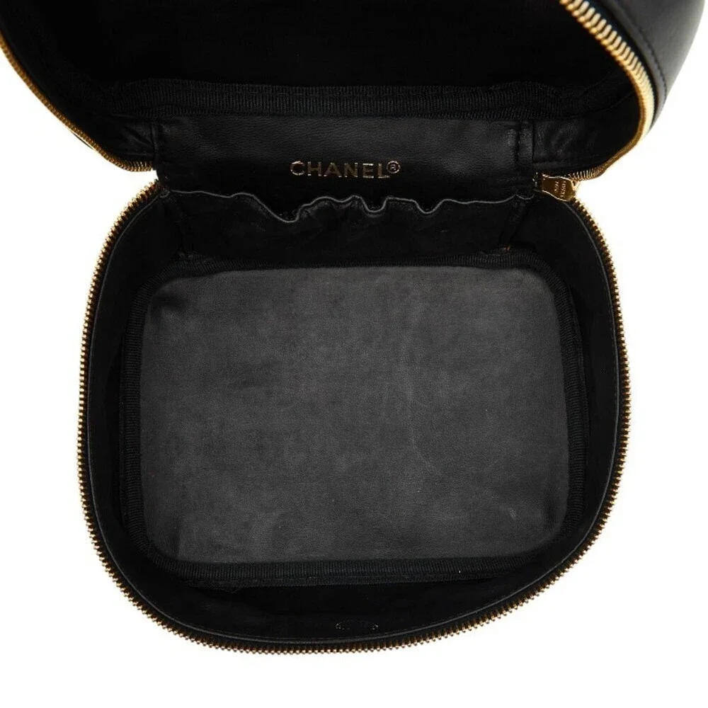 CHANEL Black Lambskin Leather Vanity Bag